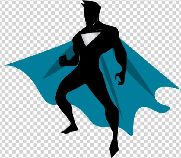 Superhero Silhouette with Blue Cape PNG Transparent