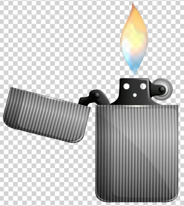 Silver Lighter with Flame PNG Transparent Background