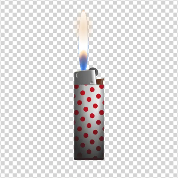 Lighter with Red Polka Dots and Flame PNG
