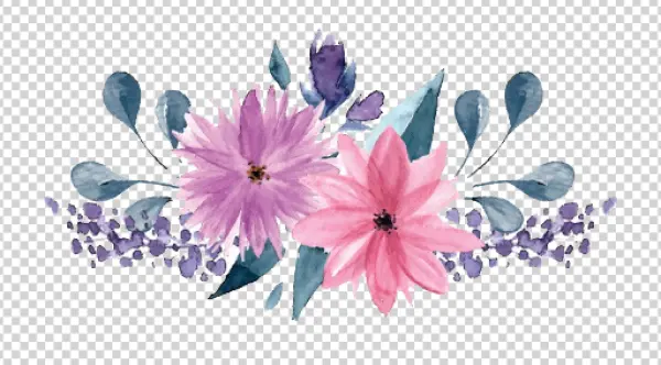 Pink and Purple Watercolor Floral PNG Transparent Background