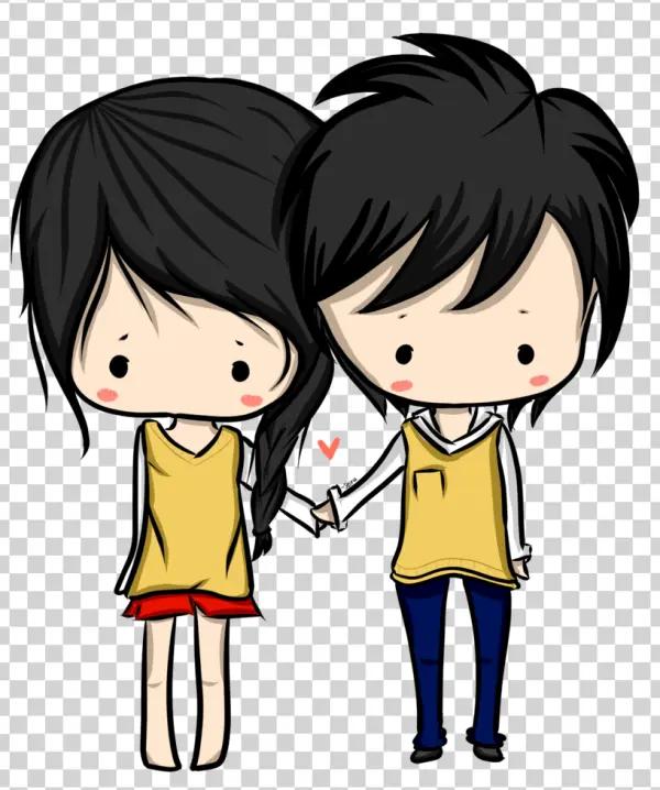 Cute Chibi Couple Holding Hands PNG