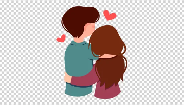 Cartoon Couple Hugging with Hearts PNG Transparent Background