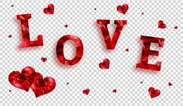 Red Gemstone LOVE Text with Hearts PNG Transparent