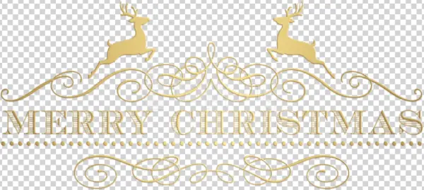 Golden Merry Christmas Text with Reindeer PNG