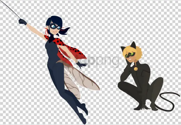 Winged Ladybug and Cat Noir Fan Art PNG