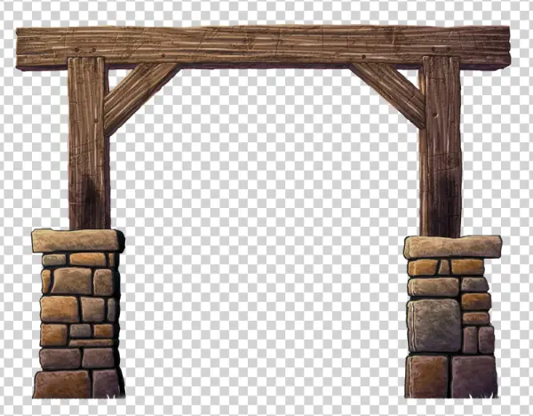 Rustic Wooden Archway with Stone Pillars PNG