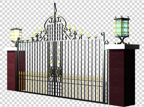 Ornate Wrought Iron Gate with Gold Accents PNG