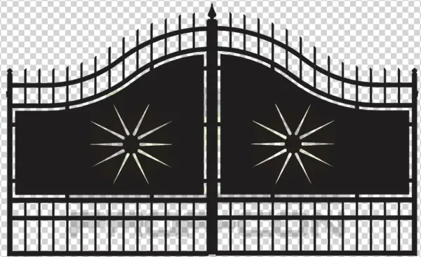 Black Ornate Gate with Green Accents PNG Transparent Background