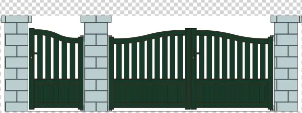 Dark Green Ornate Gate with Stone Pillars PNG