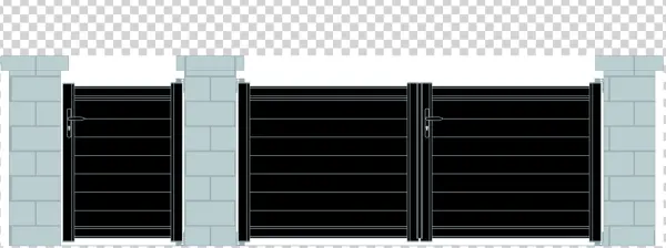 Black Gate with Stone Pillars PNG Transparent