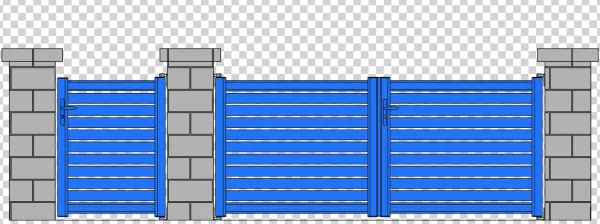 Blue Modern Gate and Fence with Brick Pillars PNG