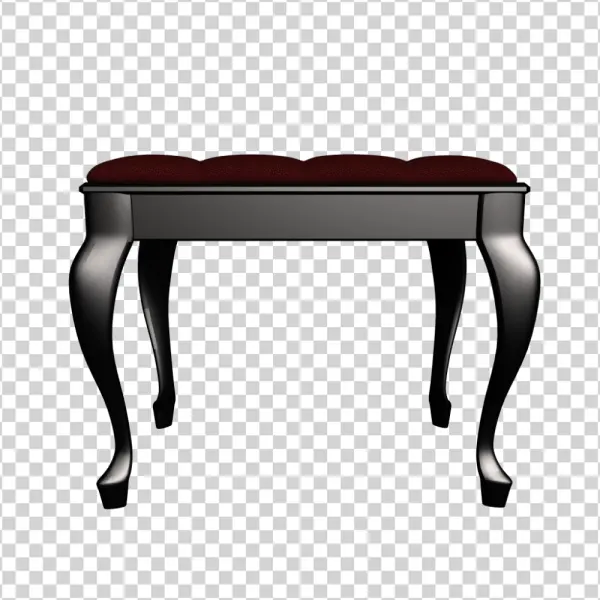Elegant Dark Bench with Red Velvet Cushion PNG