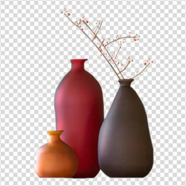 Modern Vases with Berries PNG Transparent