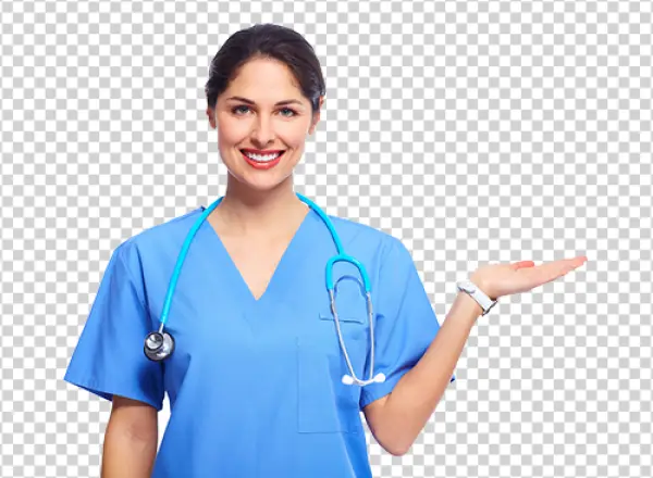Smiling Nurse Presenting Hand PNG Transparent Background