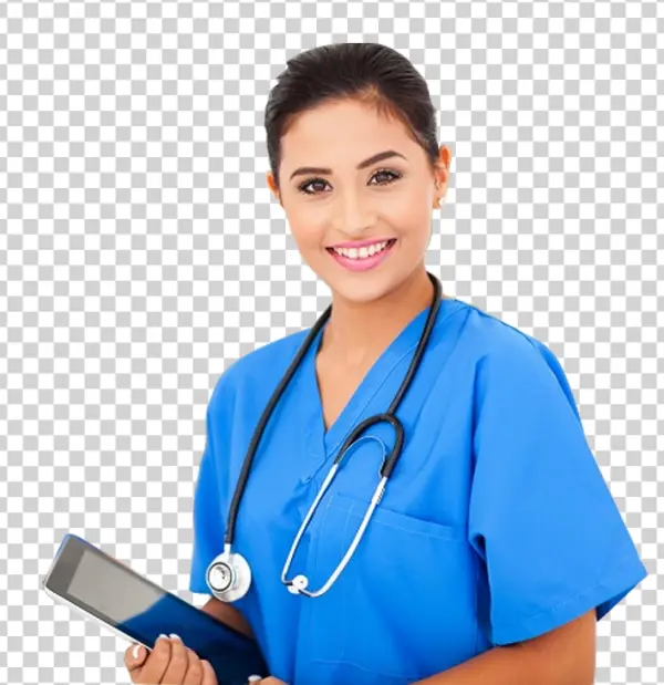 Smiling Female Nurse with Tablet PNG Transparent