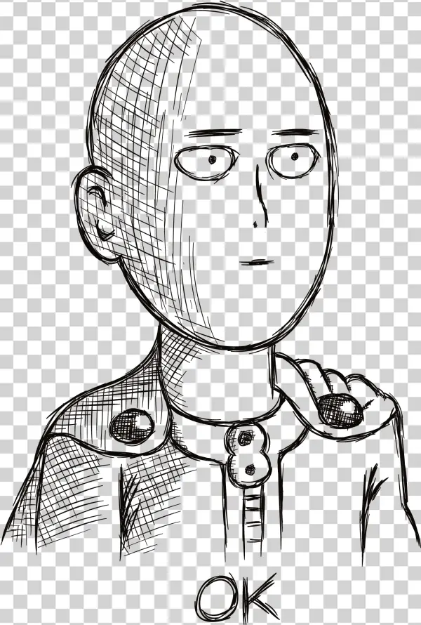 Saitama OK Expression Sketch PNG Transparent Background