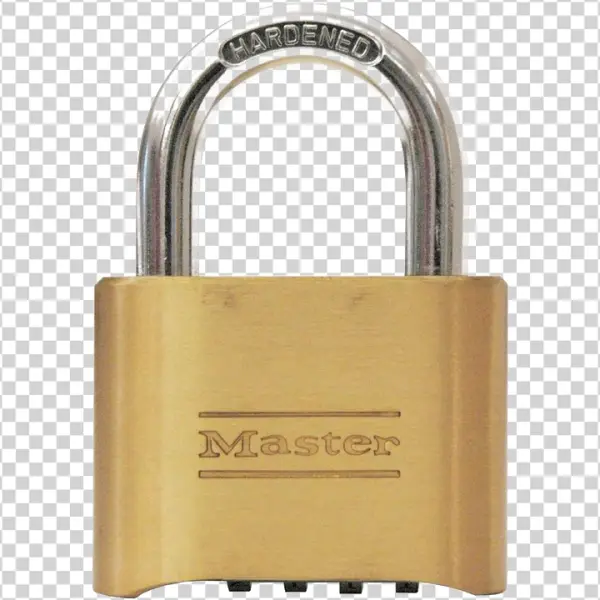 Brass Padlock with Hardened Shackle PNG Transparent Background