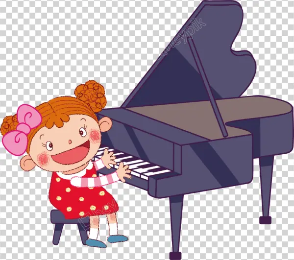 Cartoon Girl Playing Piano PNG Transparent Background