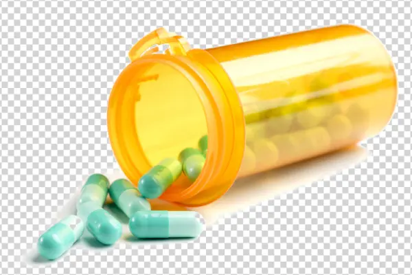 Pill Bottle with Spilled Capsules PNG Transparent Background