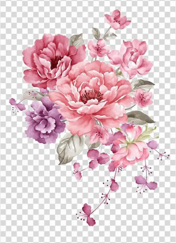 Watercolor Pink and Purple Flower Bouquet PNG