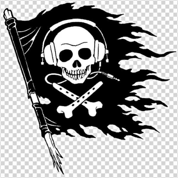 Pirate Skull with Headphones Flag PNG Transparent Background