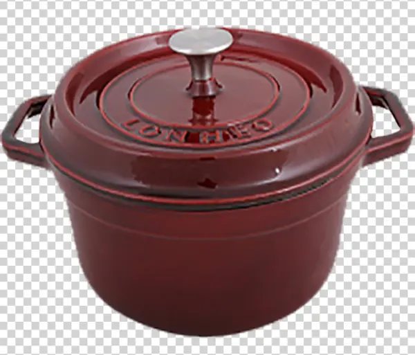 Red Cast Iron Pot with Lid PNG Transparent Background