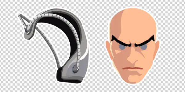 Bald Man Face and Sci-Fi Headpiece PNG