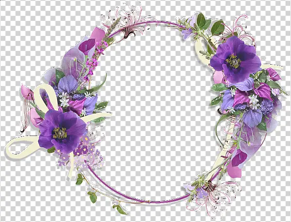 Elegant Purple Floral Wreath Frame PNG