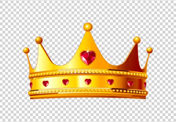 Golden Royal Crown with Red Heart Jewels PNG
