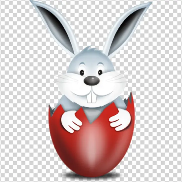 Cute Easter Bunny in Red Egg PNG Transparent