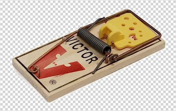 Classic Wooden Mouse Trap PNG with Cheese Bait