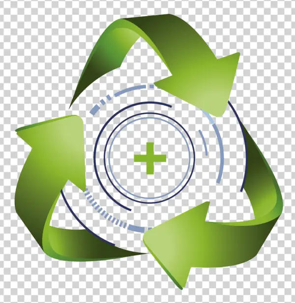 3D Green Recycle Symbol with Plus Sign PNG