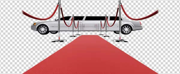 White Limousine on Red Carpet PNG Transparent Background