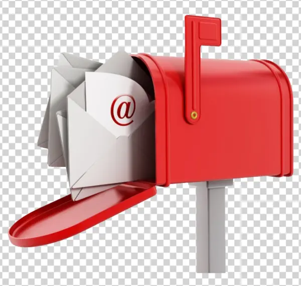 Red Mailbox with Email & Letters PNG Transparent Background