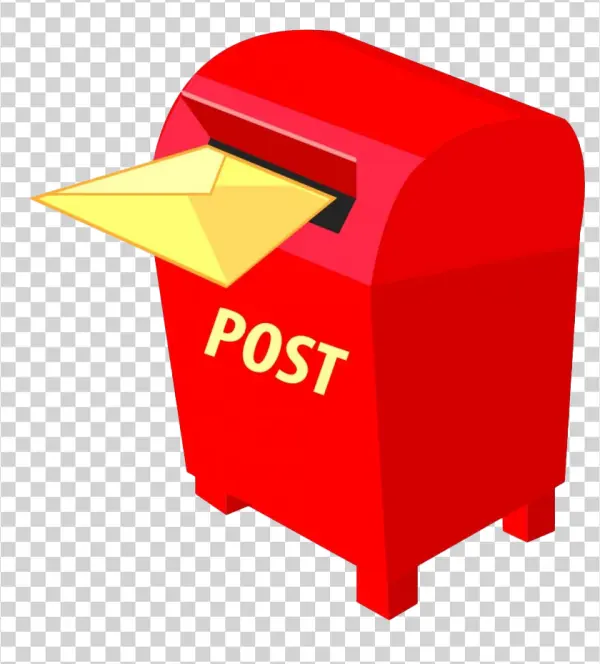 Red Postbox with Yellow Envelope PNG