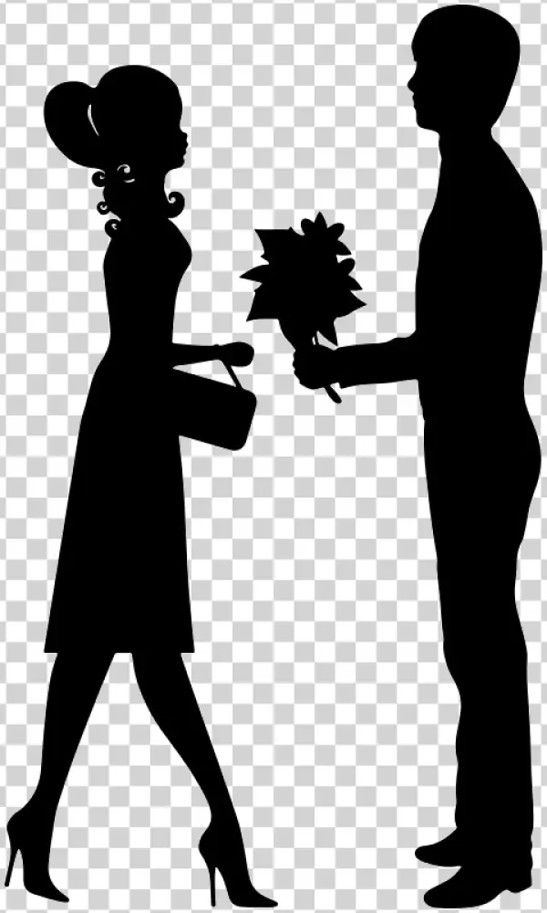 Man Giving Flowers to Woman Silhouette PNG