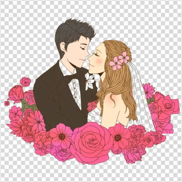 Wedding Couple Cartoon PNG Transparent Background