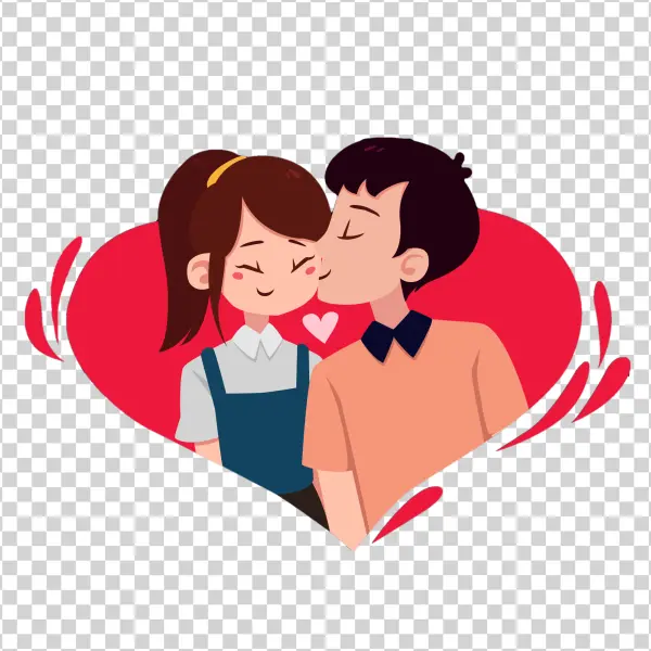 Cute Couple Kissing in Heart PNG Transparent