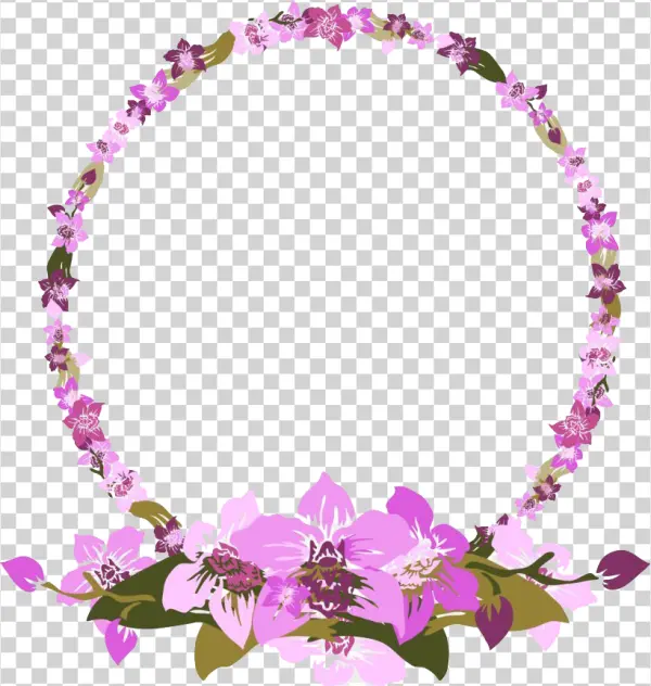 Pink Orchid Floral Circle Frame PNG Transparent