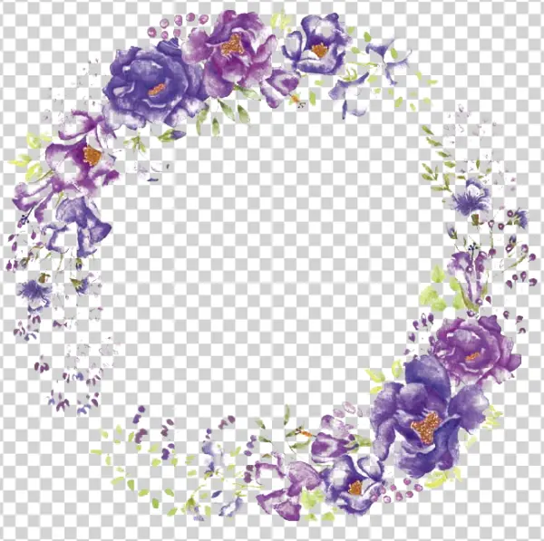 Purple Watercolor Floral Wreath PNG Transparent