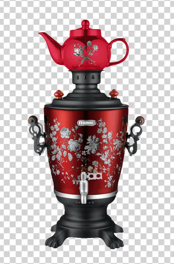 Red Floral Samovar with Teapot PNG Transparent