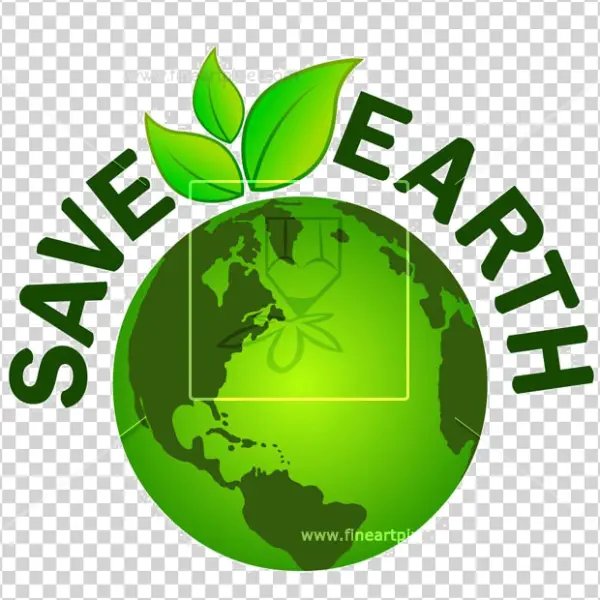 Save Earth Globe with Green Leaves PNG