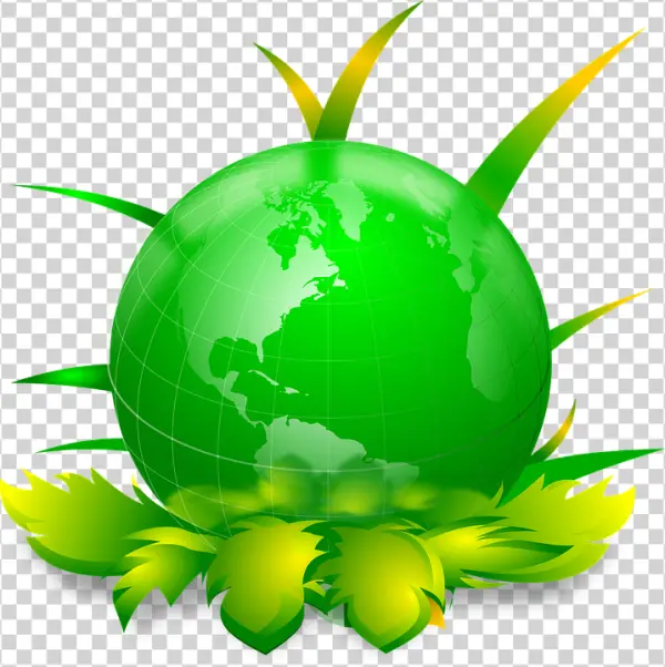 Green Earth Globe with Leaves PNG Transparent Background