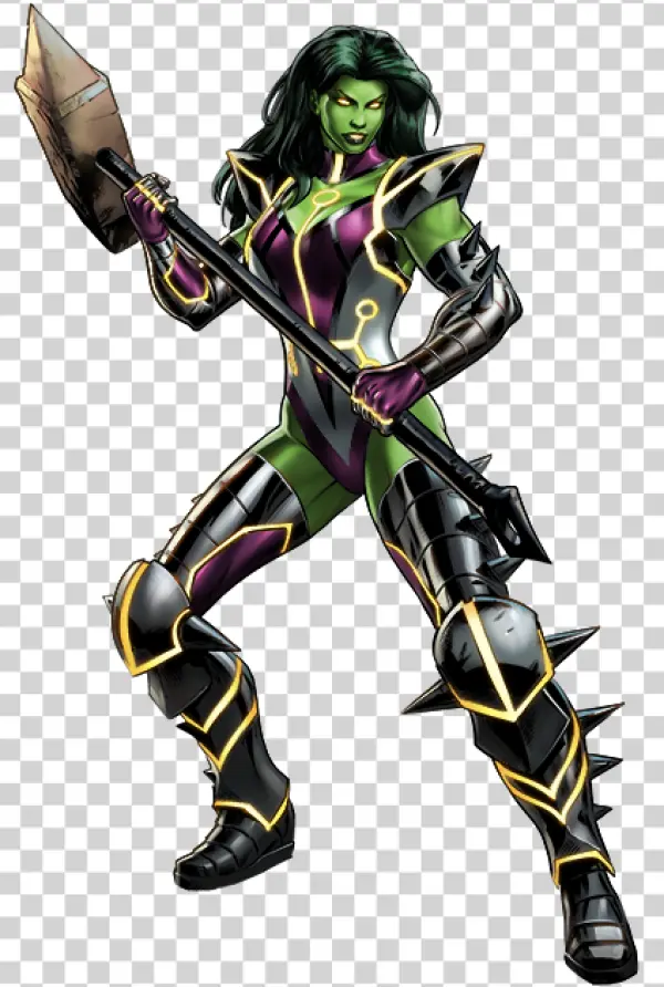 She-Hulk in Armor with Shovel Weapon PNG Transparent