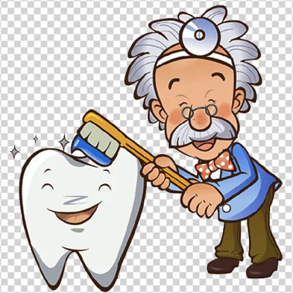 Cartoon Dentist Brushing Happy Tooth PNG