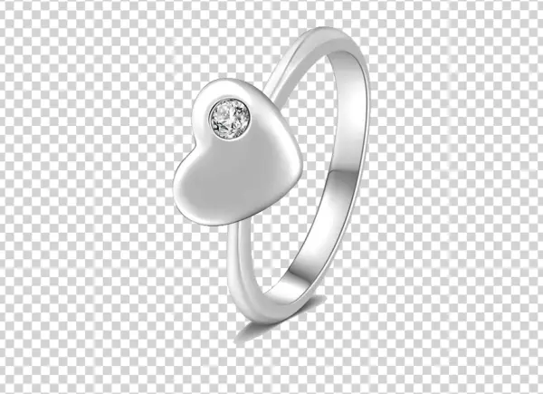 Silver Heart Ring with Diamond PNG Transparent Background