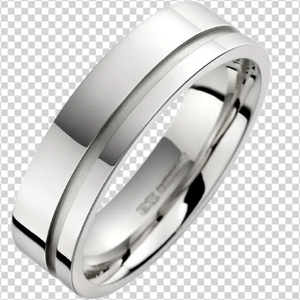 Sleek Silver Wedding Ring with Matte Groove PNG