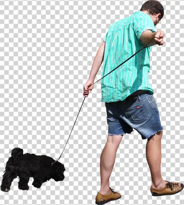 Man Walking Dog on Leash PNG Transparent Background