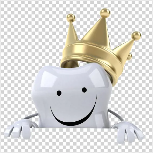 Happy Tooth with Golden Crown PNG
