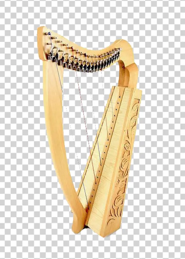 Elegant Wooden Celtic Harp PNG Transparent Background